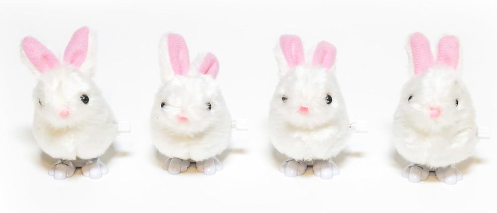 Fuzzy Bunny Wind-Up – 4-Pack Soft Pull-Back Hing Bunnies for Kids Ages 3+ – Bunny Party Favors, Sensory Toys, Fidget Toy, Stress Relief Gifts, Classroom Prizes, Stocking Stuffers