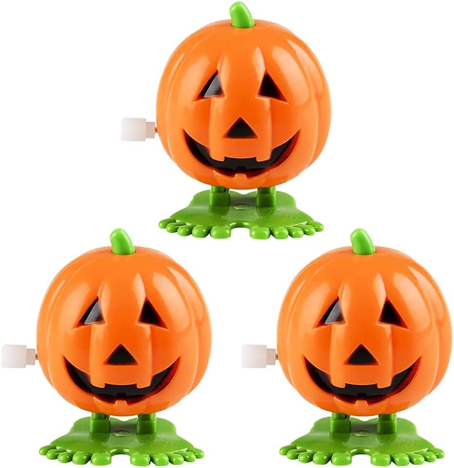 3-Pack Halloween Pumpkin Wind-Up Toys, Birthday Party Favors, Novelty Toys for Boys and Girls, 2" Inches