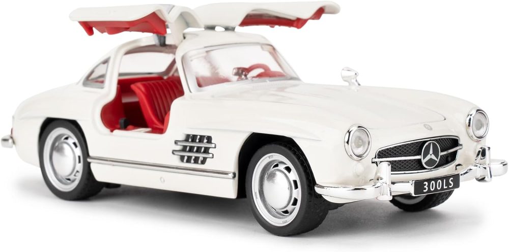 1955 300sl Vintage Car Toy, 1/32 Toy Car with Sound and Light Function, Children's Toy Model with Pullback Function, Collector's Quality Model Car, Gift for Children (White)