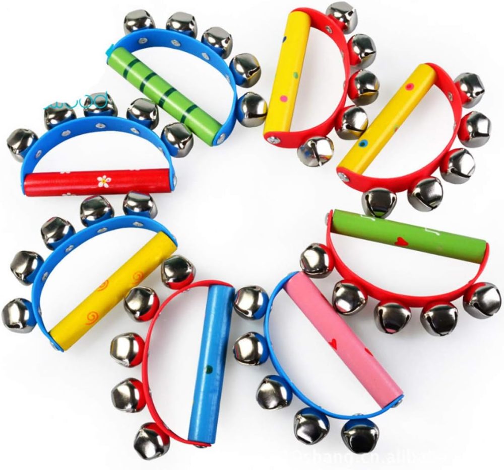 4 Pcs Vivid Color Rainbow Handle Wooden Bells Jingle Stick Shaker Rattle 5/10 Jingle Bells Baby Kids Children Musical Toys - Image 2