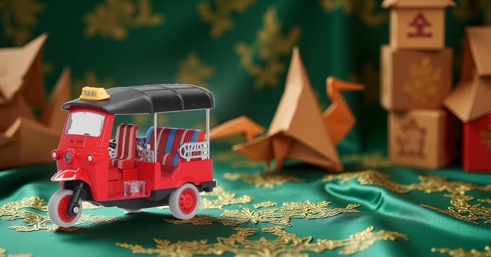 Pull Back Thai Tricycle, Die Cast Alloy Model Car Toy, Educational Vehicle for Kids - Image 2