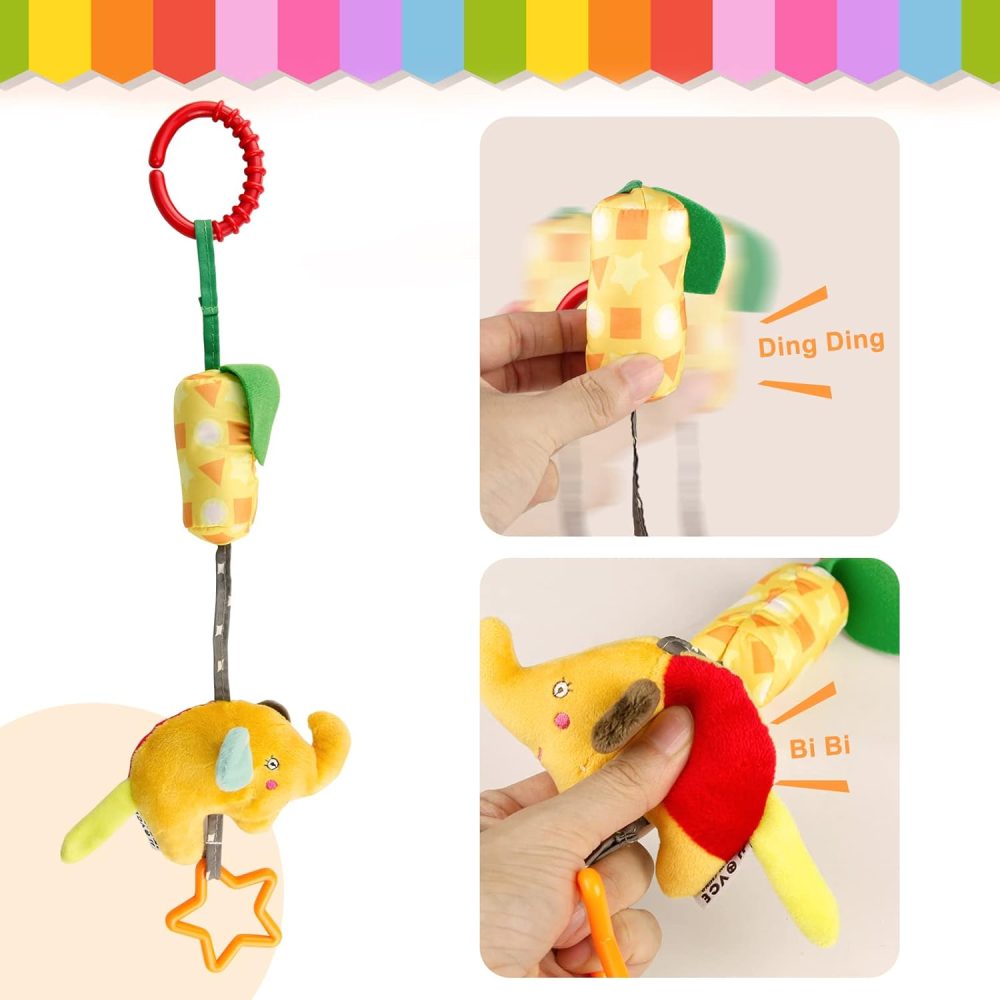4 Packs Baby Stroller Toys Car Seat Hanging Bell for Boys Girls,Adorable Animal Infant Play Music Crib Toy Carseat Rattles Educational Toys,Kids Hand Bell Puppet with Cute Wind Chime and Squeak - Image 2