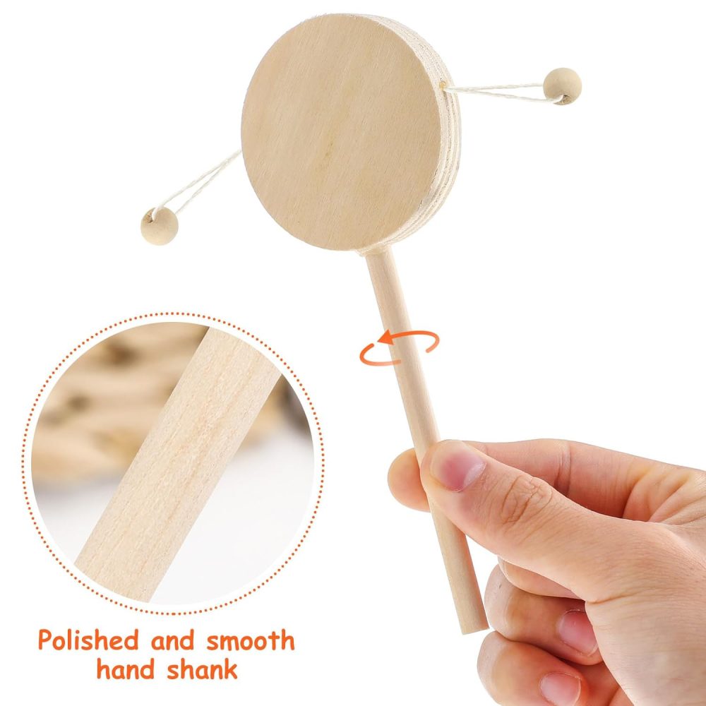 1 Set of 6pcs Unfinished Wooden Rattle Toys Blank Wooden Rattle Drums Unpainted for DIY Art Painting Shaking - Image 2