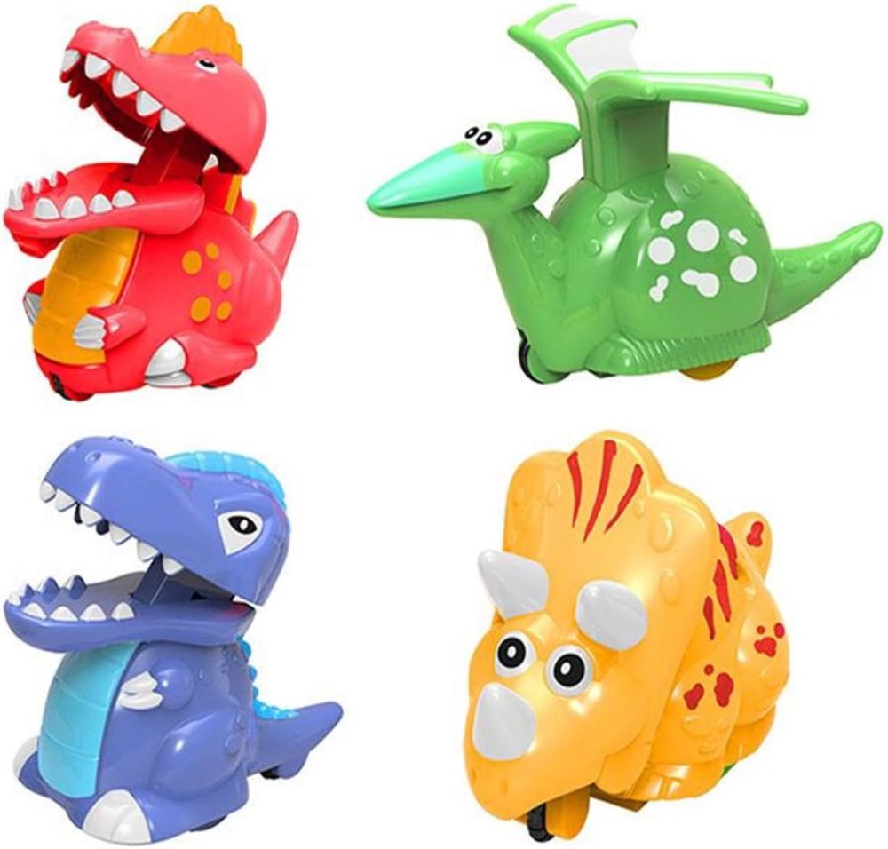 4 Pack Dinosaur Toys Press and Go Dinosaur Cars Wind Up Toys for Kids Boys Girls Toddlers Christmas Stocking Stuffers Party Favors Gifts