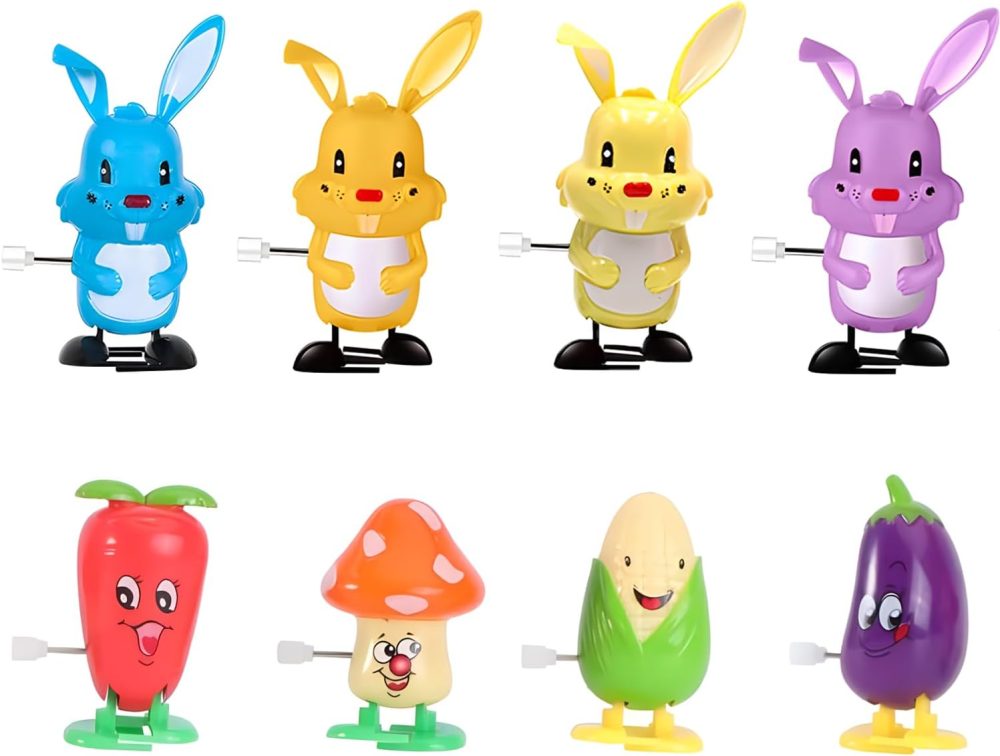 8 Pack Easter Wind Up Bunny Vegetable Toys, Cartoon Rabbit Wind-Up Toys Vegetable Clockwork Toys Novelty Walking Toys for Kids Easter Egg Hunt Basket Filler Party Favor Birthday Gift