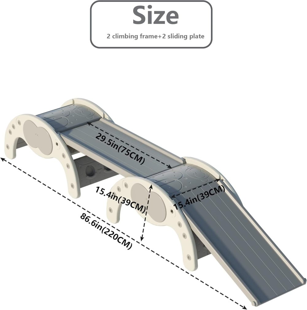 Children's Indoor Climbing Slideway Swing Playground 4-in-1 Function: Slide, Rock Climbing, Balance Board and Cradle Safe and Solid Montessori Toys White(2 Climbing Frame+2 Sliding Plate) - Image 2
