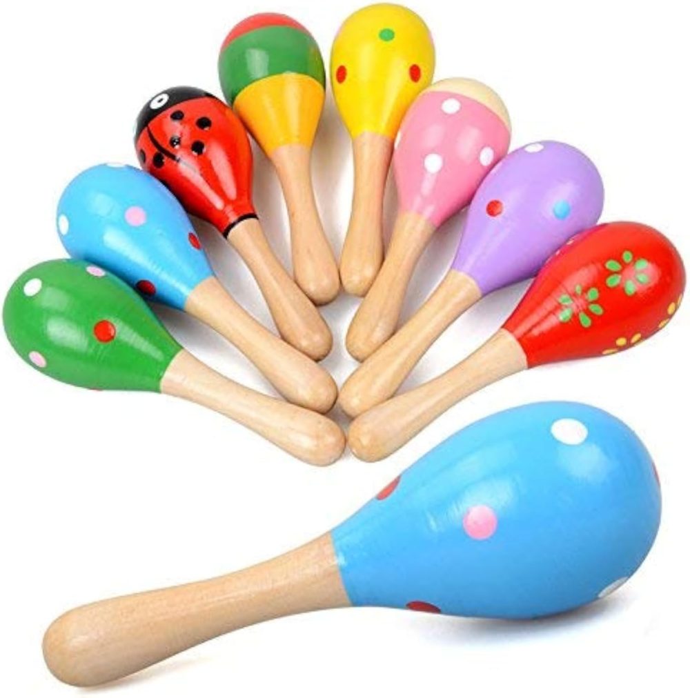 Mini Wooden Maracas Rattles Egg Shaker Kids Musical Party Favor Kid Baby Shaker Sand Hammer Toy (Random Color Pattern)