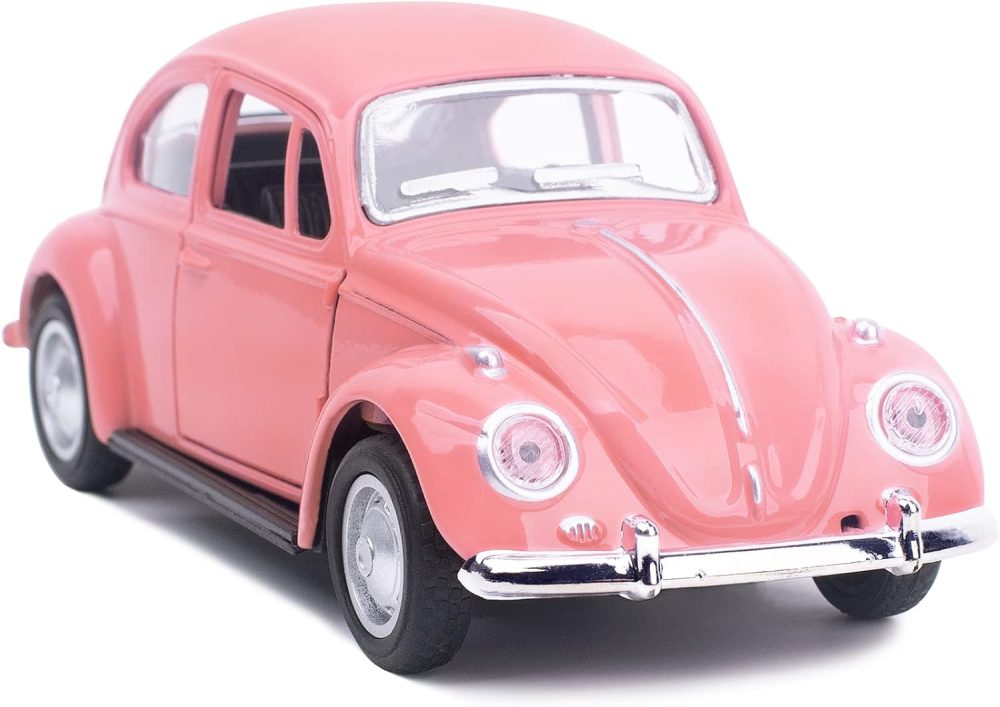 1967 Classic Beetle Bug Vintage 1/32 Scale Diecast Metal Pull Back Car Model Toy for Gift Kids (Rose)