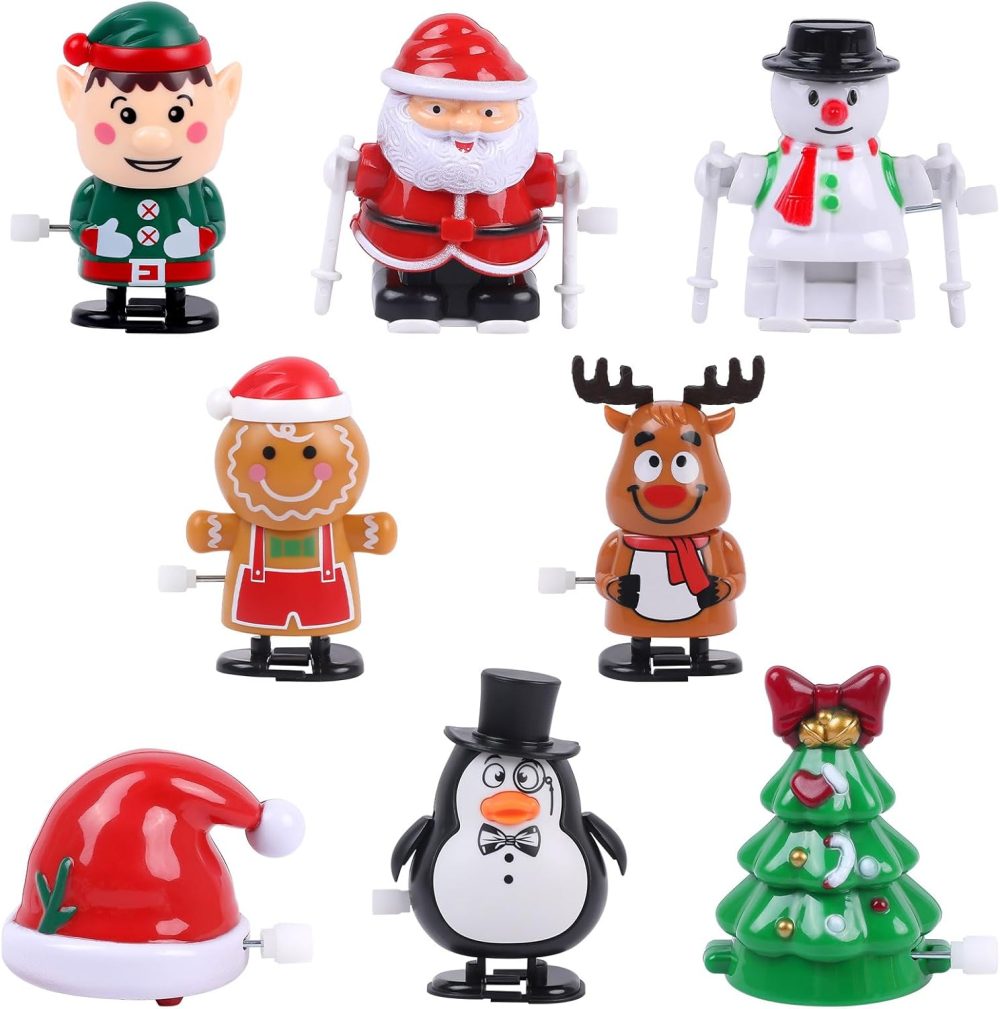 8 Packs Christmas Wind Up Toys, Mini Stocking Stuffers Toys Bulk for Classroom Prizes Assorted Clockwork Toys for Goody Bag Fillers Christmas Cracker Party Favors