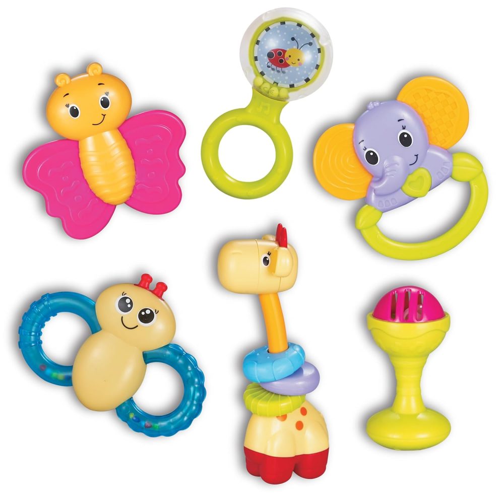 Baby Rattle, 6 Pcs Colorful Infant Rattle Set, Multi-Sensory Newborn Toys, Learning Rattle Toys for Infants 3-6 Months, 6-12 and Up, Montessori Toys for Babies Boy Girl Gift Set