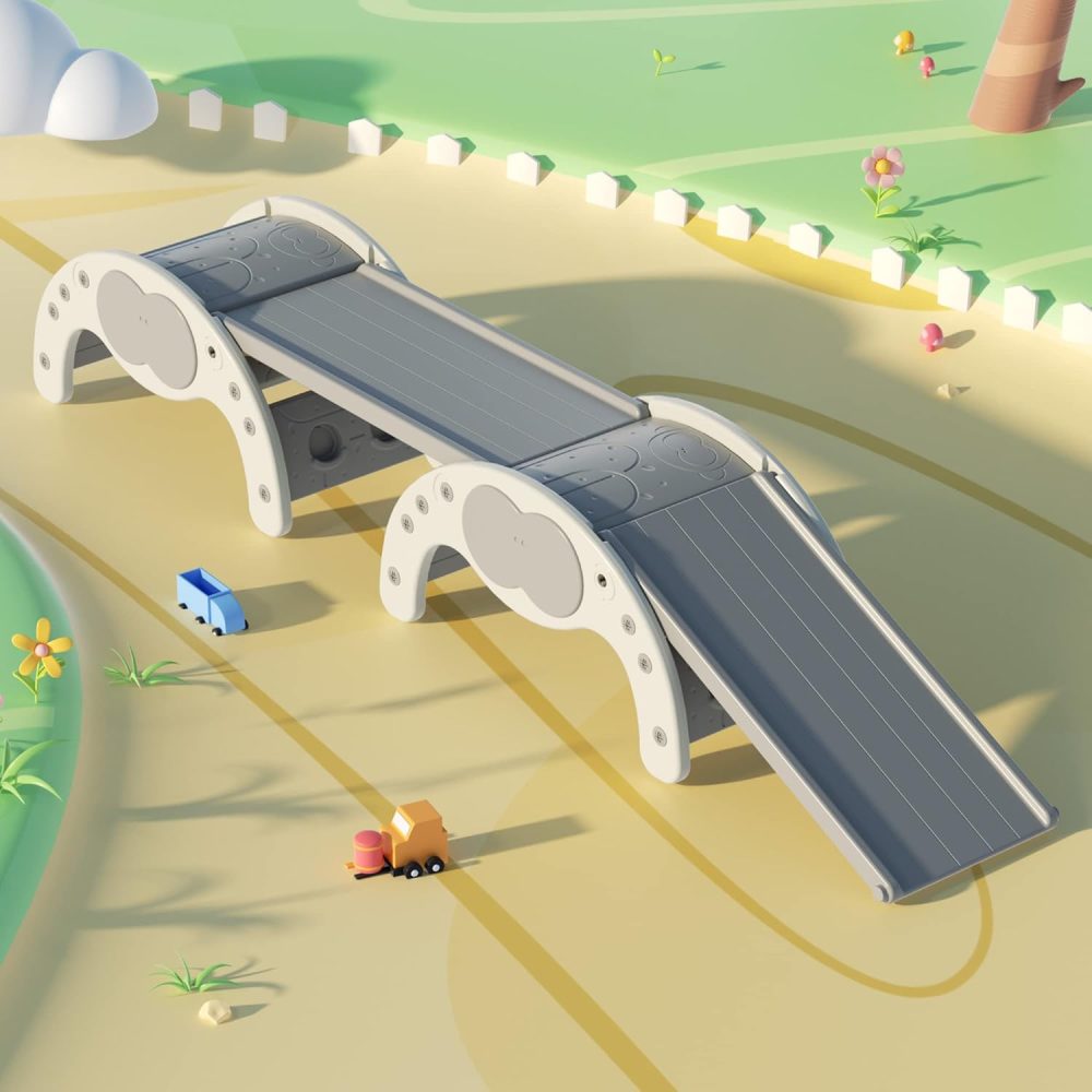 Children's Indoor Climbing Slideway Swing Playground 4-in-1 Function: Slide, Rock Climbing, Balance Board and Cradle Safe and Solid Montessori Toys White(2 Climbing Frame+2 Sliding Plate)