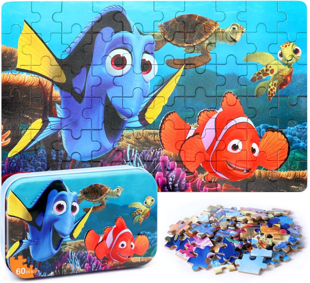 Ocean Puzzles for Kids Ages 4-6,Underwater World 60 Piece Puzzles for Kids Ages 4-8,Children Jigsaw Puzzles in a Metal Box,Educational Learning Puzzle Toys for Girls and Boys