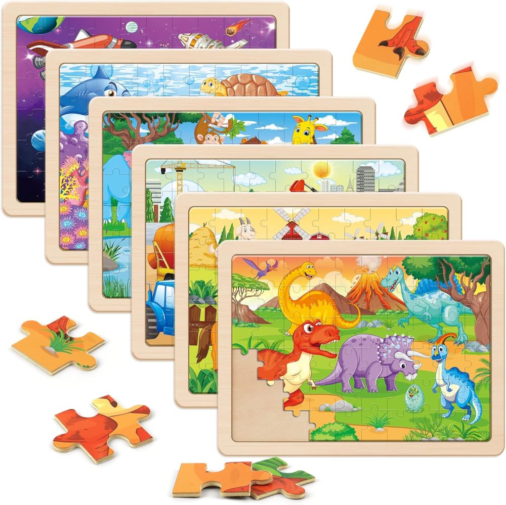 Wooden Puzzles for Kids Ages 4-6, 6 Packs 60 PCs Jigsaw Puzzles Preschool Educational Toys Gifts for Children Ages 4-8, Kids Puzzle for 4+ Year Olds Boys Girls