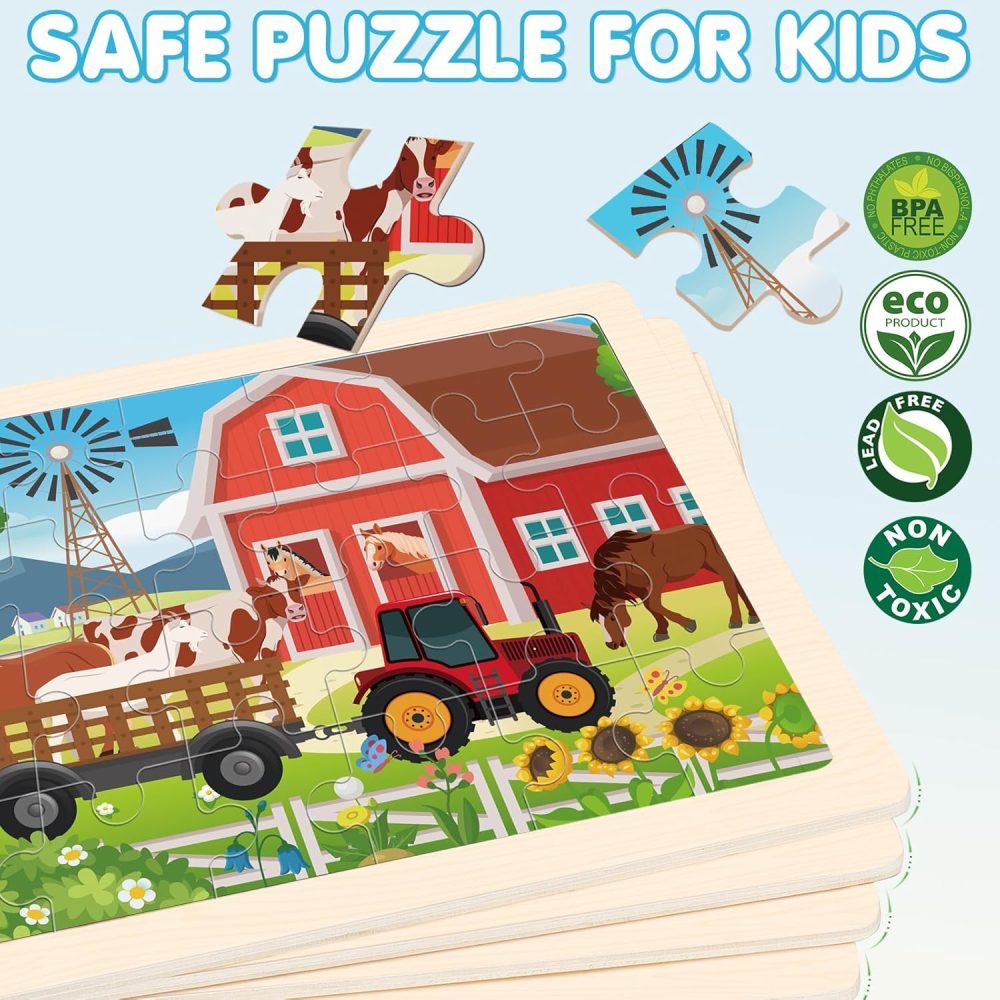 Wooden Farm Puzzles for Kids Age 3 4 5 Year Old, 4 Pack 24 Pcs Montessori Toddler Jigsaw Puzzles for Girl boy Activities Preschool Learning Educational Birthday Gift - Image 2