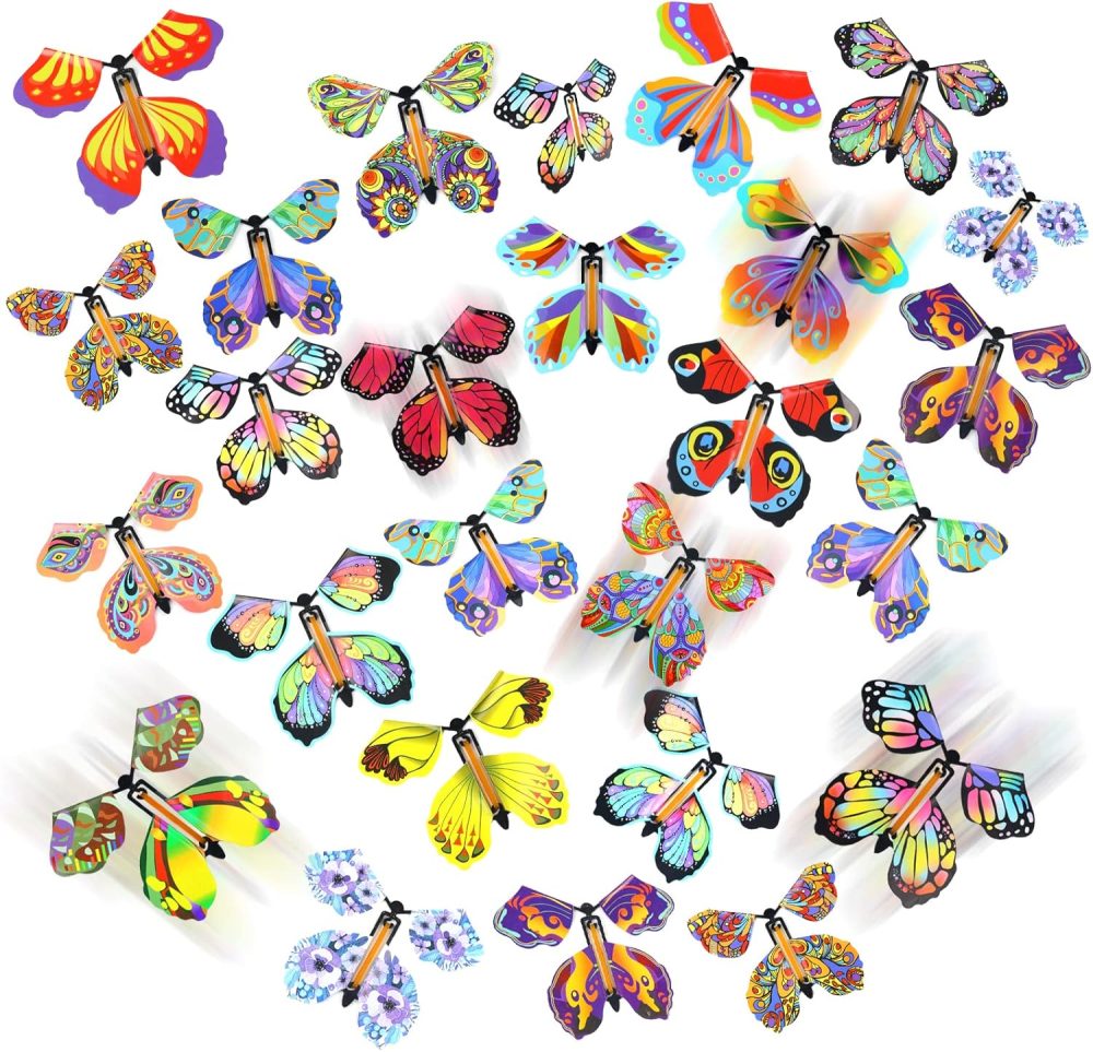 40PCS Flying Butterfly, Magic Wind Up Butterfly Toy Gift for Kids Surprise Explosion Box Wedding Birthday Party Book Greeting Card(20 Styles)