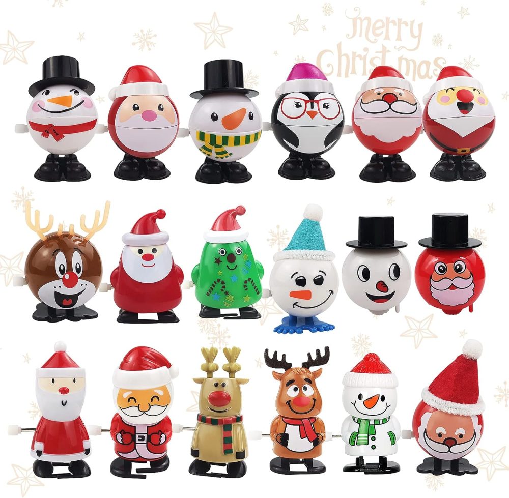 18 Pcs Wind Up Toys for Kids Christmas Stocking Stuffers, Jumping and Walking Clockwork Toys for Christmas Party Favors Supplies Gift Goody Bag Filler, Mini Christmas Toy for Kids Boys Girls Toddlers