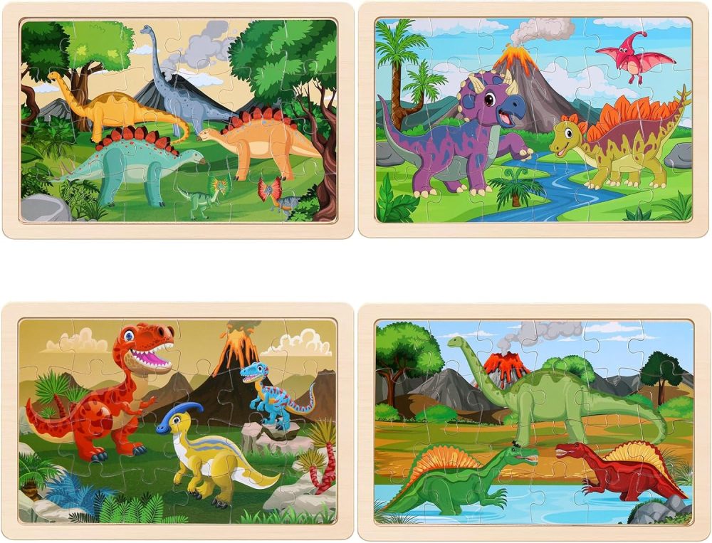 Wooden Puzzles Dinosaur Toys for Kids Ages 3-5, Set of 4 Packs with 20-Piece Wood Jigsaw Puzzles, Preschool Educational Brain Teaser Boards for Boys and Girls 3 4 5 6 Years Old - Image 2