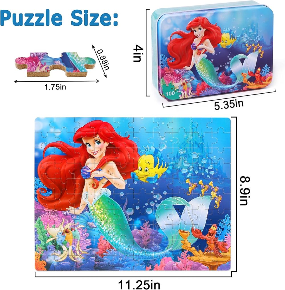 Pretty Puzzles for Kids Ages 4-6,100 Piece Puzzles for Kids Ages 4-8,Educational Jigsaw Puzzles in a Metal Box,Childrens 100 Piece Puzzle Games Puzzle Toys for Girls and Boys - Image 2