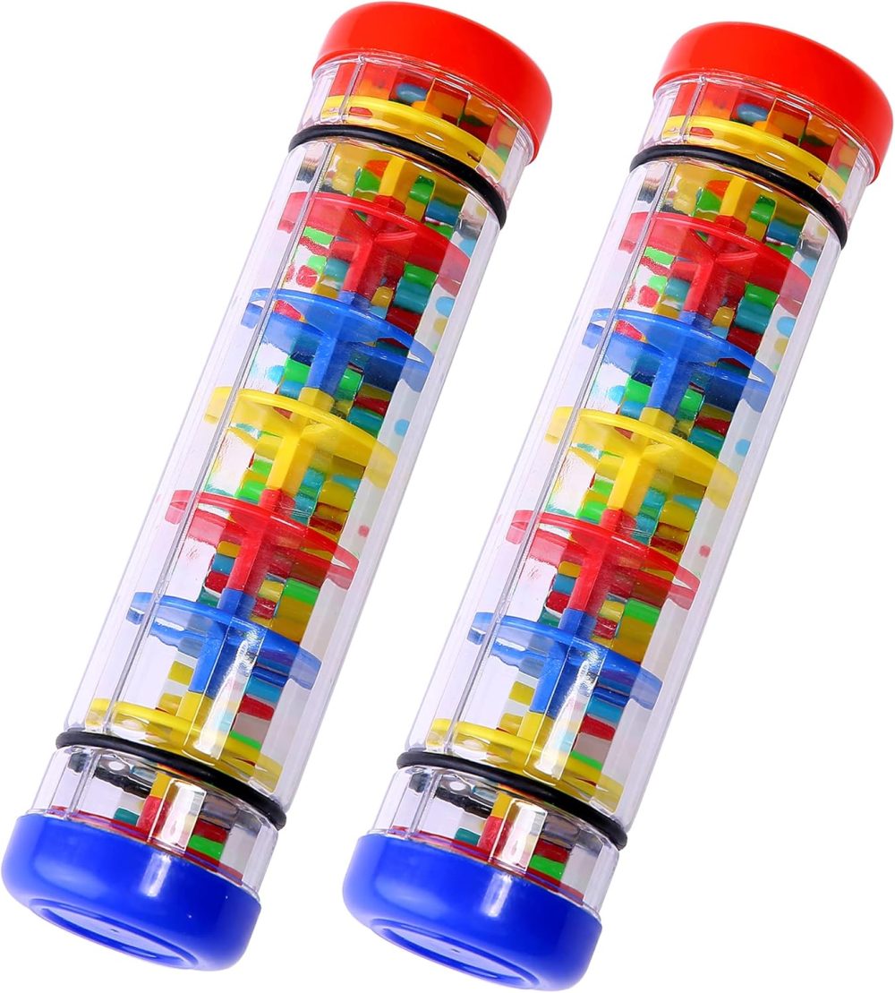 2 Pack  Rain Stick Musical Instrument for Babies, Toddlers and Kids, 8 Inch Rainfall Rattle Tube Rainstick Shaker Toy
