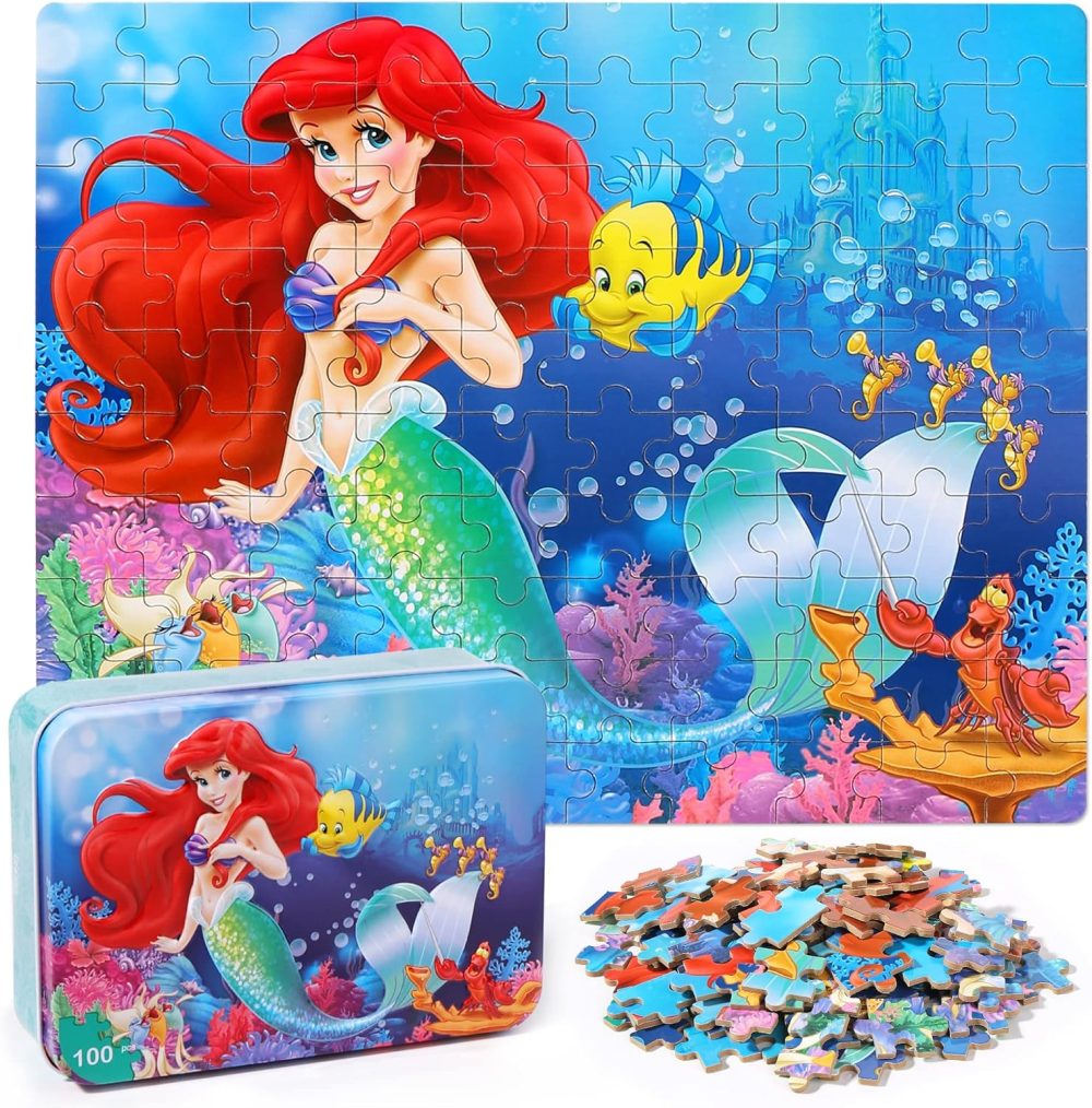 Pretty Puzzles for Kids Ages 4-6,100 Piece Puzzles for Kids Ages 4-8,Educational Jigsaw Puzzles in a Metal Box,Childrens 100 Piece Puzzle Games Puzzle Toys for Girls and Boys