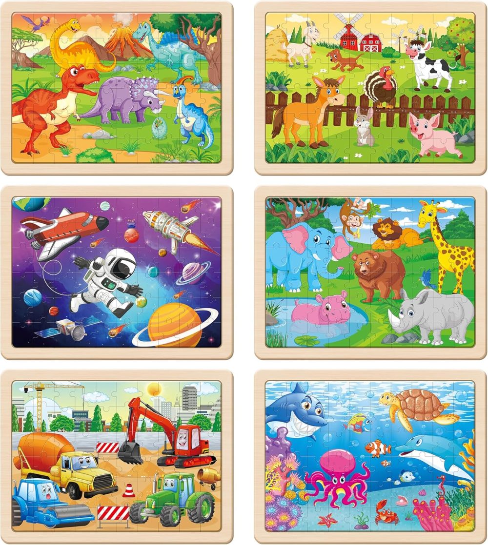 Wooden Puzzles for Kids Ages 4-6, 6 Packs 60 PCs Jigsaw Puzzles Preschool Educational Toys Gifts for Children Ages 4-8, Kids Puzzle for 4+ Year Olds Boys Girls - Image 2